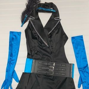 1pc Tuxedo Short Romper Satin Tap Jazz Costume S